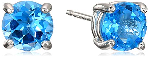 Amazon Essentials Sterling Silver Round Swiss Blue Topaz Birthstone Stud Earrings