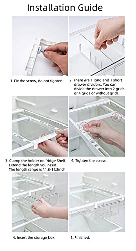Fridge Drawer Organizer, Refrigerator Organizer Bins, Pull Out with Handle, Fridge Shelf Holder Storage Box, Clear Container for Food,Drinks,Fit for Fridge Shelf Under 0.6" (1 Pack Medium)