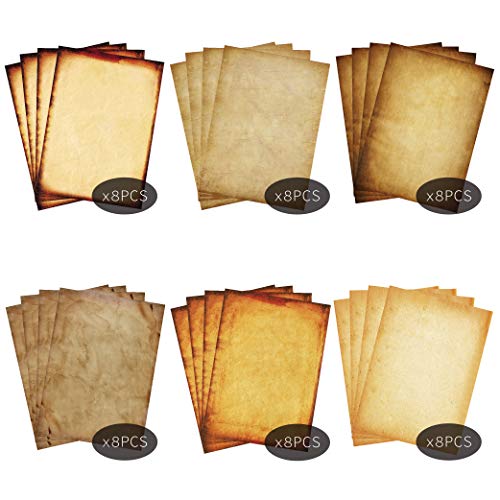 Stationary Paper 48 Pack Parchment Antique Colored Printed Paper, Stationery Vintage