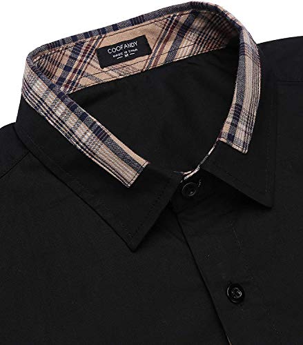 Men's Plaid Collar Cotton Casual Long Sleeve Button Down Dress Shirt Black