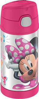 THERMOS FUNTAINER 12 Ounce Stainless Steel Vacuum Insulated Kids Straw Bottle, Minnie Mouse