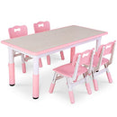 Big Kids Study Table and Chair Set, Height Adjustable Children Desk and 4 Chairs Set