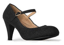 Heels for Women - Round Toe Scalloped Edge Retro Mary Jane Pumps