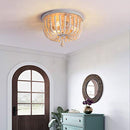 Wood Beaded Chandelier,Boho Farmhouse Light Fixture,Oak White,3 Lights