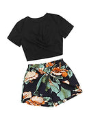Girl's Summer 2 Piece Twist Front Crop Tops with Floral Belted Short Set