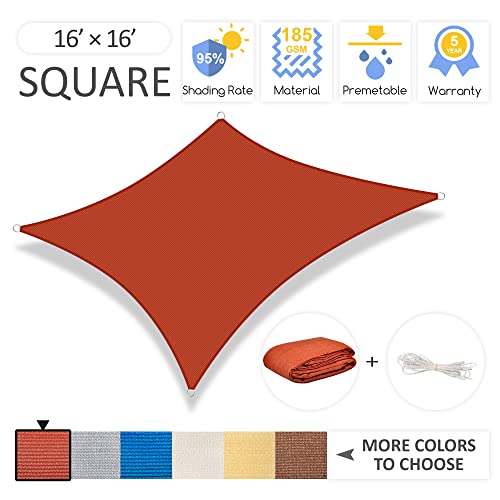 16'x16'Sun Shade Sail Square Sail Shade Canopy for Patio Garden Outdoor Facility and Activities,Terra