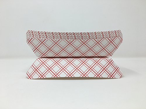 7 Inch Paper Hot Dog Tray in Red White Pattern. Pack of 100. Disposable, Made in USA