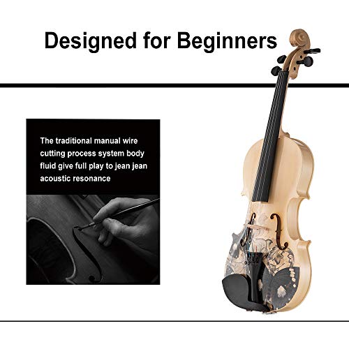 Aliyes Distinctive Artistic Violin Set Designed for Beginners/Students/Kids/adults with Hard Case,Bow,Rosin,Extra Strings (4/4/Full-size)