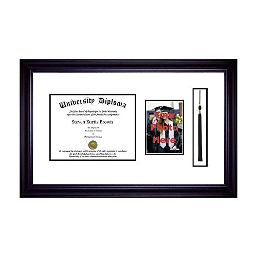 Single Diploma Frame with 5x7 Photo, Tassel and Matting for 14" x 11" Tall Diploma