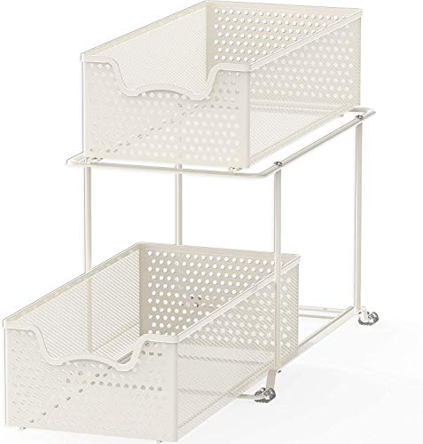 2 Tier Sliding Cabinet Basket Organizer Drawer, White