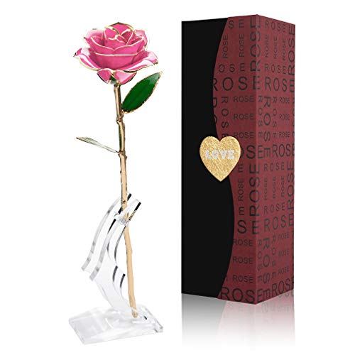 Gold Rose 24K Artificial Flowers Dipped Rose Gold Plated Rose with Stand