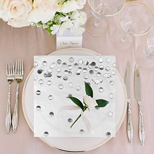 200-pack Silver Wedding Decorations Cocktail Napkins, Disposable Napkins