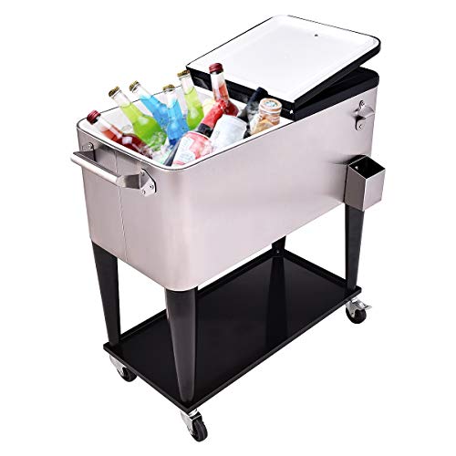 80 Quart Patio Cooler Rolling Cooler Ice Chest with Shelf, Wheels and Bottle Opener