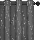 Blackout Grey Curtains for Living Room - Grommet Curtains 63 Inch Length, Wave Dots