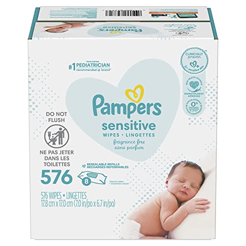Pampers Sensitive Water Based Baby Diaper Wipes, Hypoallergenic and Unscented