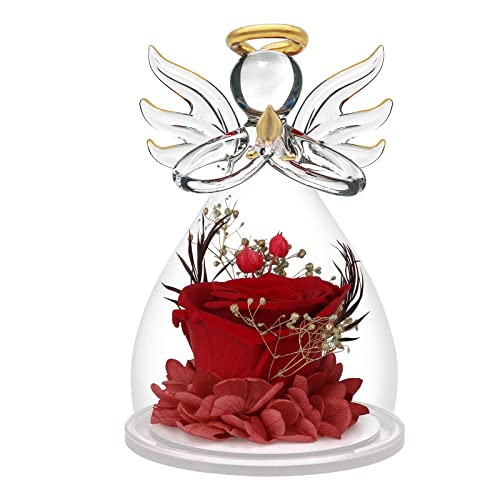 Mothers Day Rose Gifts in Glass Angel Figurines, Red Rose Flower Gifts