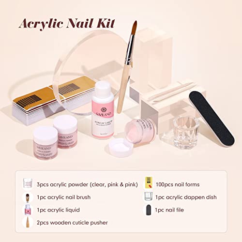 Acrylic Nail Kit - Clear Pink Nude Acrylic Powder Nails Kit Acrylic Set, Nail Brush