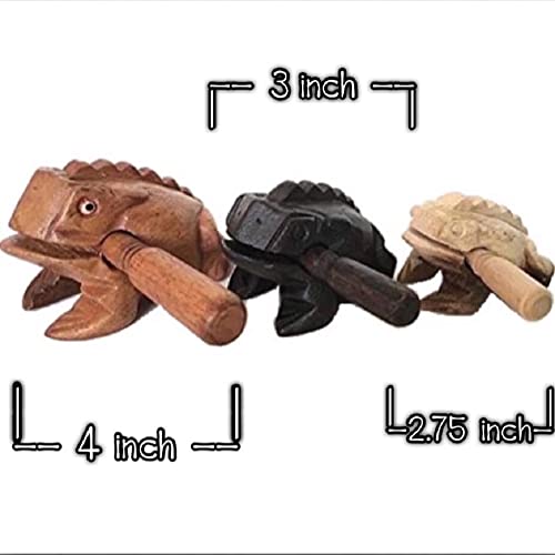 Percussion Instruments Wooden Frog 3 Piece Set of 4 Inch Frog, 3 Inch Frog, 2.75 Inch Frog