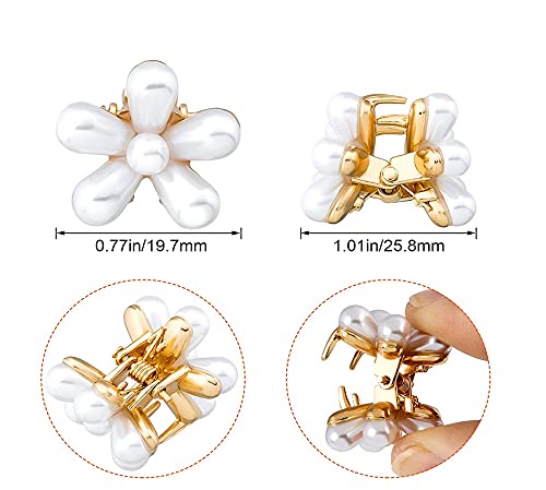 10 Pcs Small Pearl Hair Claw Clips Mini Pearl Claw Clips with Flower
