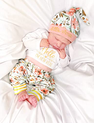 Newborn Baby Girl Clothes Ruffle Romper+Floral Pants+Hats+Headband Infant Girl Outfit Set 4PC Newborn