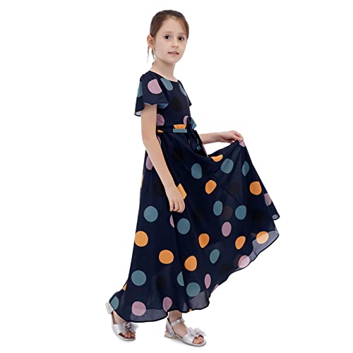 Dresses for Girls 10-12 Short Sleeve Polka Dot Boho Dresses with Belt