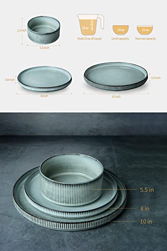 Dinnerware Sets, Plates and Bowls Set For 4, 12 Piece Dish Set, Smoky Blue