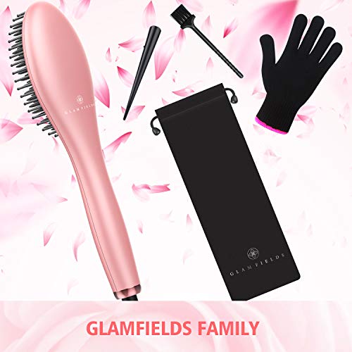 Ionic Straightening Brush, GLAMFIELDS Hair Straightener Brush with Anti-Scald