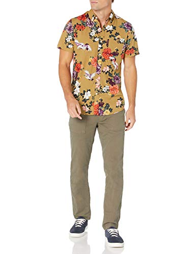 Men's Slim-Fit Short-Sleeve Poplin Shirt, Abstract Floral Print, X-Large