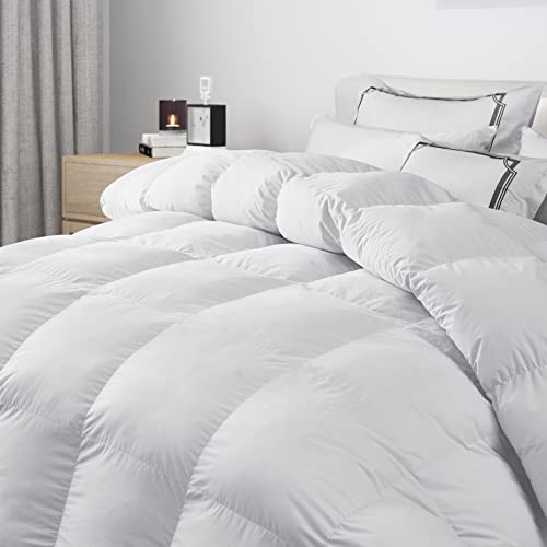 Feather Down Comforter Queen, 100% Cotton Fabric(White,90x90inches)