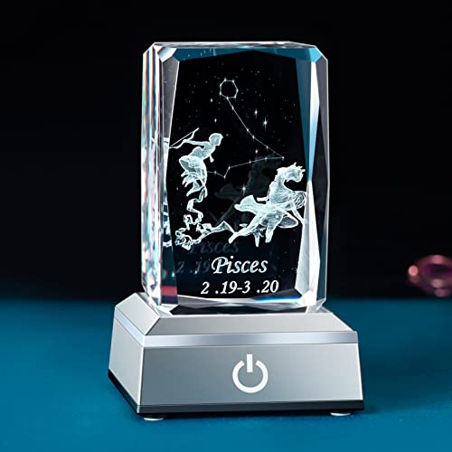 3D Pisces Crystal Zodiac Gifts for Birthday Constellation Lamp Room Decor Horoscope Astrology Gifts