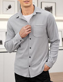 Men's Corduroy Shirt Jacket Casual Slim Fit Button up Overshirt with Flap Pocket Grey