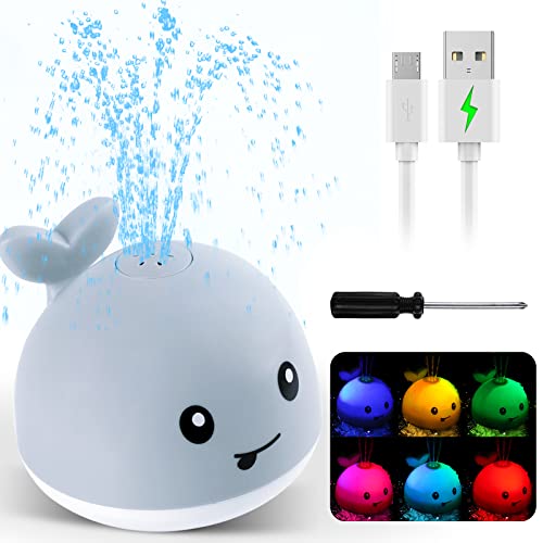 Rechargeable Bath Toys with Double Layer Waterproof, Light Up Whale Spray