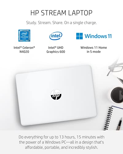 HP Stream 11 Laptop, Intel Celeron N4020, 4 GB RAM, 64 GB Storage, 11.6” HD Anti-Glare Display