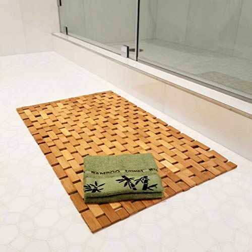 Bamboo Bath Mat & Bamboo Hand Towel Non-Slip and Water Resistant