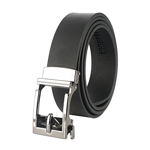 Genuine Leather Ratchet Dress Belt With Automatic Sliding Buckle