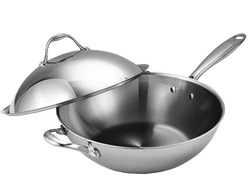 Stainless Steel Multi-Ply Clad Wok, 13" with High Dome lid, Silver