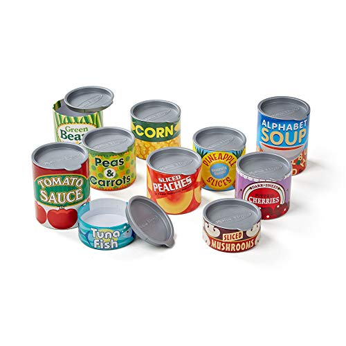 Grocery Cans Play Food Kitchen Accessory - 10 Stackable Cans With Removable Lids