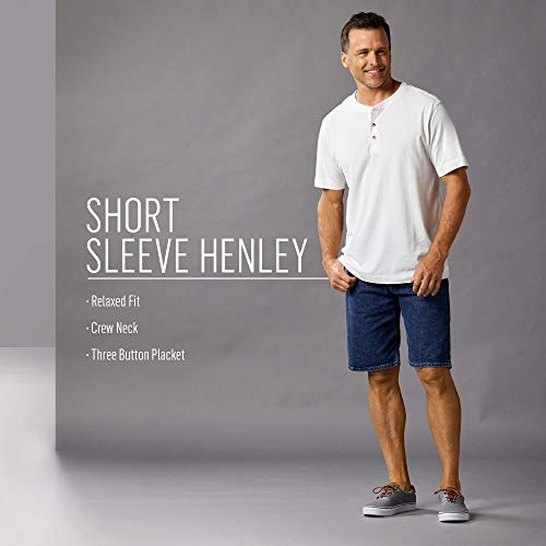 Authentics Men's Short Sleeves Henley Tee Shirt, Charcoal Heather