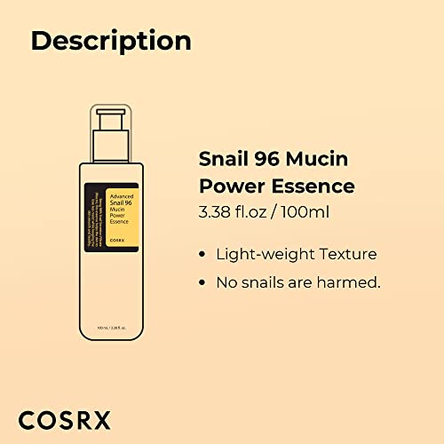 Snail Mucin 96% Power Repairing Essence 3.38 fl.oz, 100ml, Hydrating Serum for Face