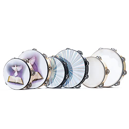 Double Jingles Tambourines with 8 Pairs Metal Bell Drum Hand Percussion