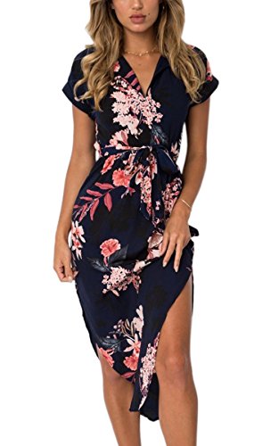 Womens Dresses Summer Casual V-Neck Floral Print Dress