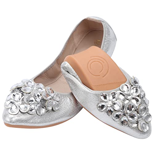 Women Ballet Flats Rhinestone Wedding Ballerina Shoes Foldable Sparkly Comfort Slip on