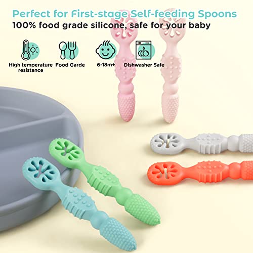 Baby Spoons - Self-feeding Toddler Utensils - First Stage Baby Led Weaning  Spoons - 100% Food Grade Silicone Training Spoons