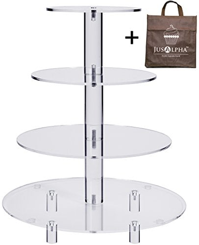 Jusalpha® Large 4 Tier Acrylic Glass Round Cake Stand Cupcake Stand Tea Party Serving Platter Candy Bar Party Décor with Rod Feet (4RF)