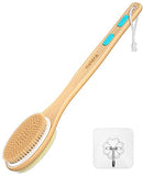 Shower Brush with Soft and Stiff Bristles, Bath Dual-Sided Long Handle