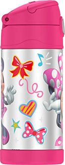 THERMOS FUNTAINER 12 Ounce Stainless Steel Vacuum Insulated Kids Straw Bottle, Minnie Mouse