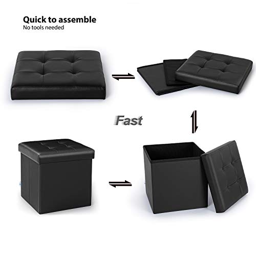 Storage Ottoman Footrest Stool Faux Leather Seat Chest Black 12.6"X12.6"X12.6"