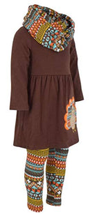 Unique Baby Girls 3 Piece Colorful Aztecan Thanksgiving Turkey Legging Set (5/L, Brown)