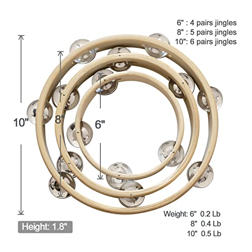 Adults Kids 3 Packs Wood Tambourine Hand Held Metal Jingles Percussion