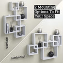 Natural Wood Floating Cube Shelves - Intersecting Wall Mounted Shelves